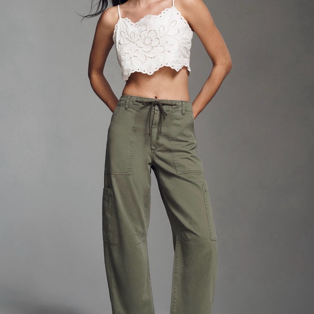 Pistola Sabrina Curve Utility Chino Pants in Meadow with drawstring